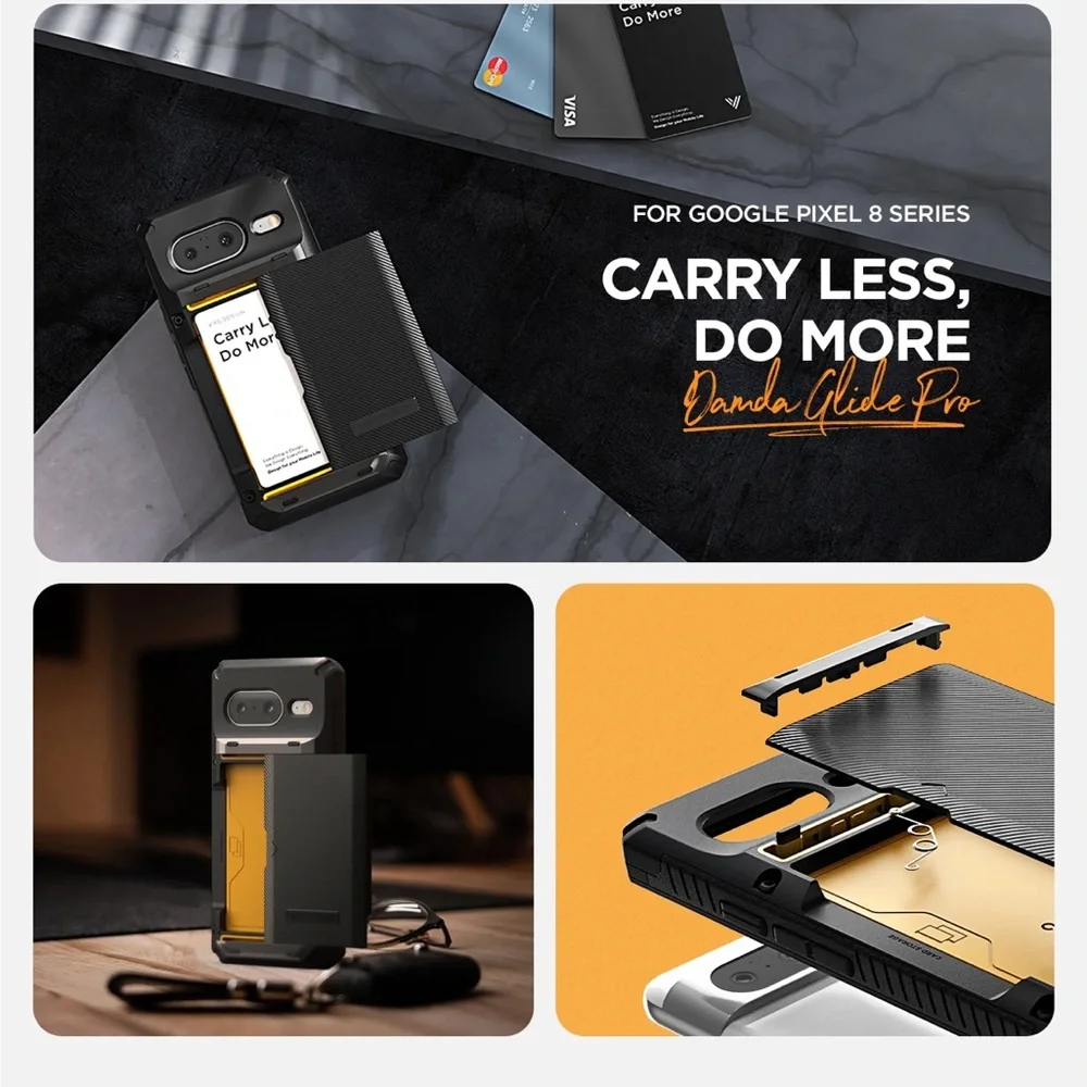 VRS DESIGN Black Phone Case with Card Holder for Google 8 pixel pro